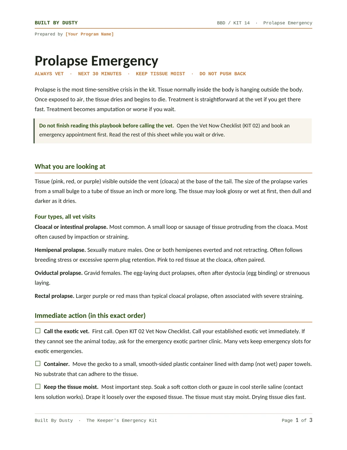 Sample page from Prolapse Emergency, a template by Built By Dusty.