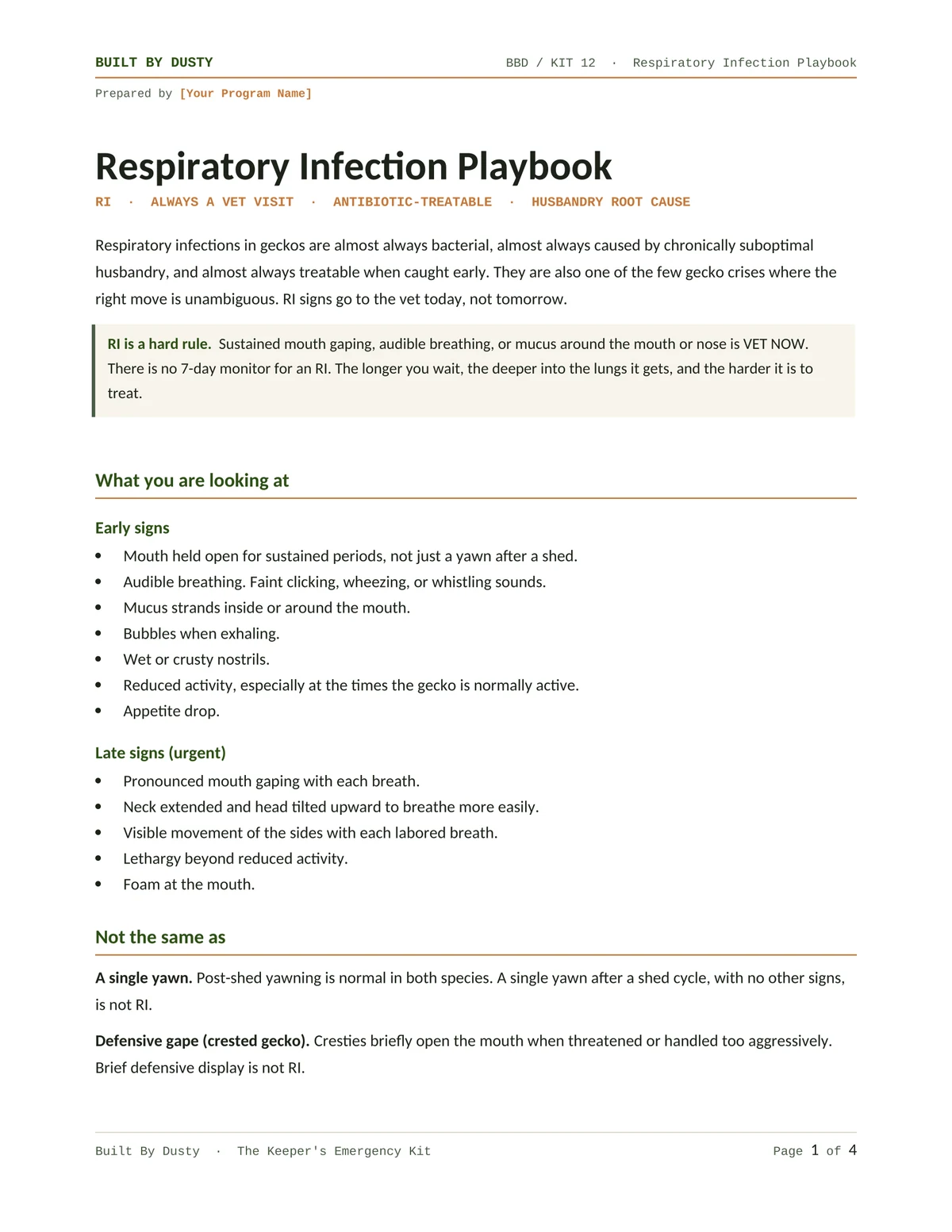 Sample page from Respiratory Infection Playbook, a template by Built By Dusty.