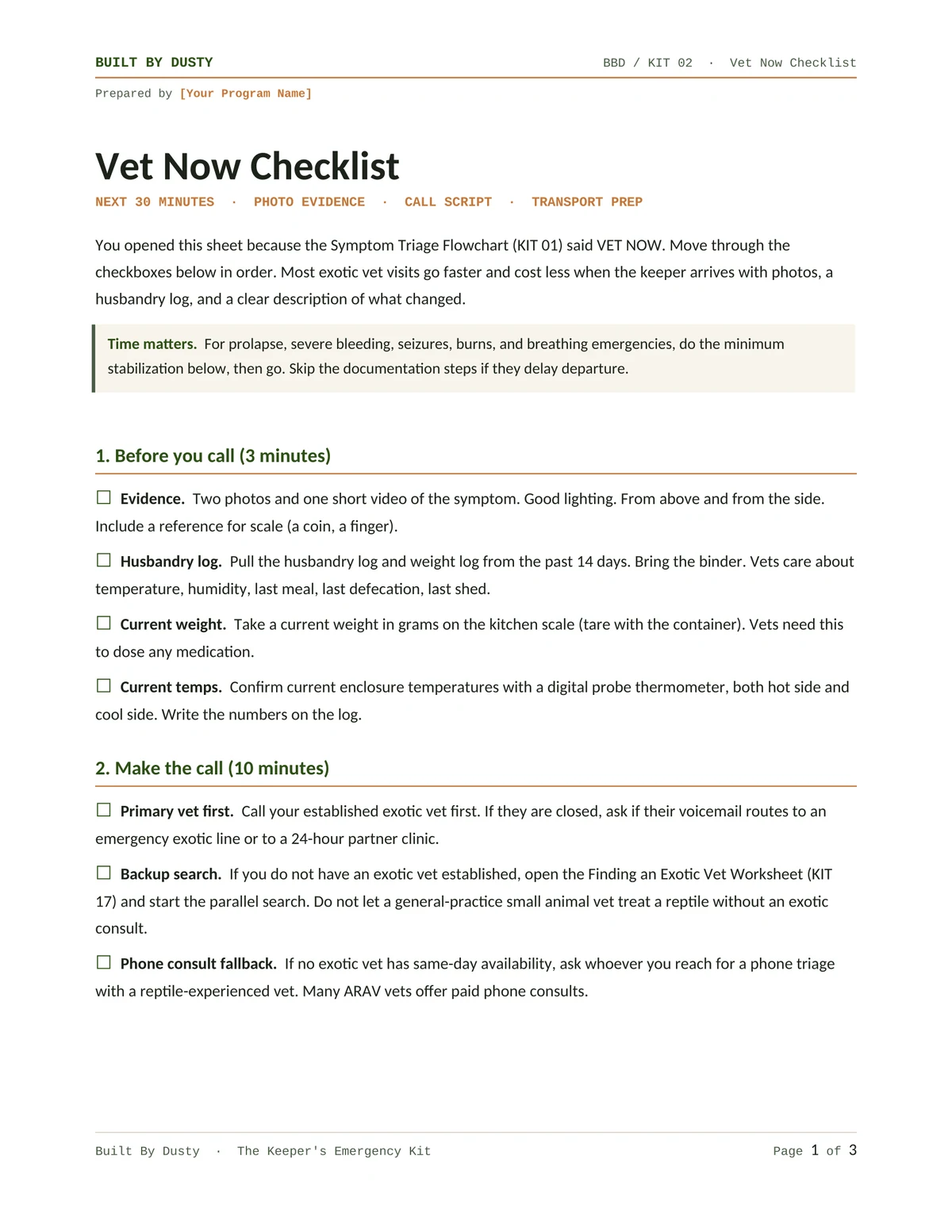 Sample page from Vet Now Checklist, a template by Built By Dusty.
